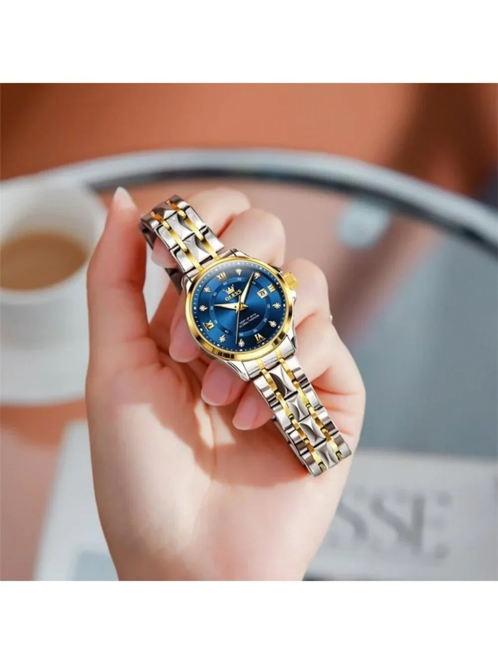 Women Silver Blue Analog Quartz Stainless Steel Waterproof Luminous Luxury Watch